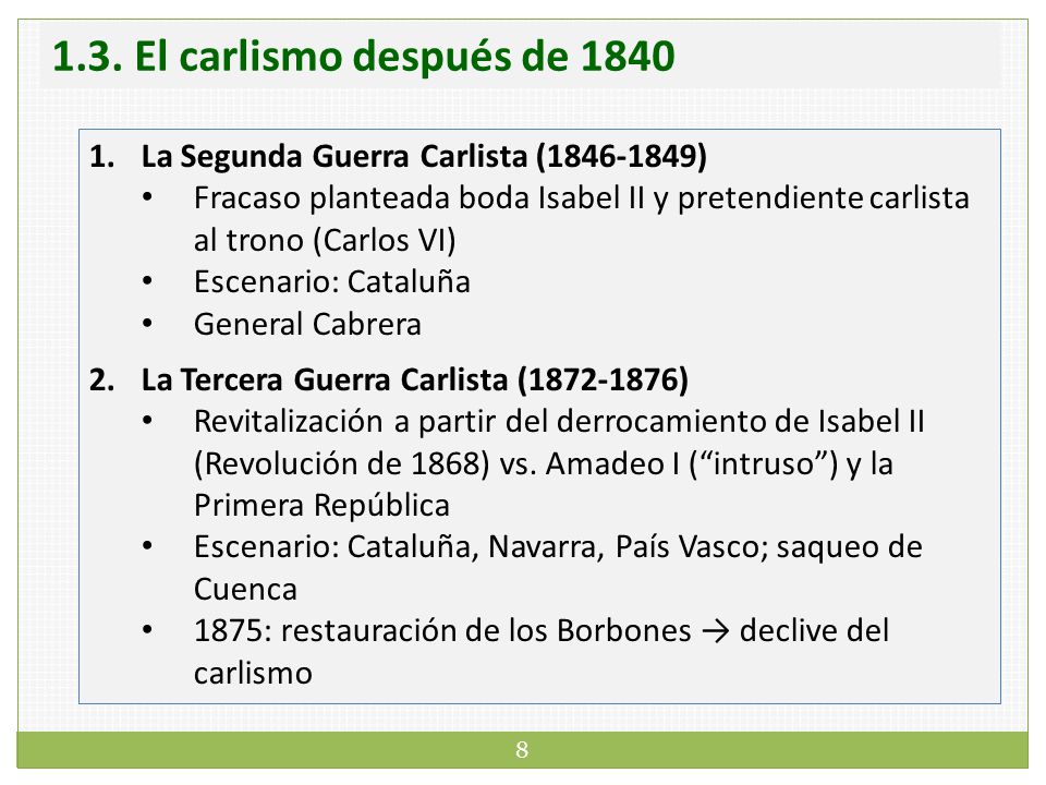 1.3. El carlismo después de 1840 La Segunda Guerra Carlista ( )