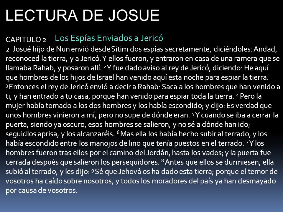 LECTURA DE JOSUE Los Espías Enviados a Jericó CAPITULO 2