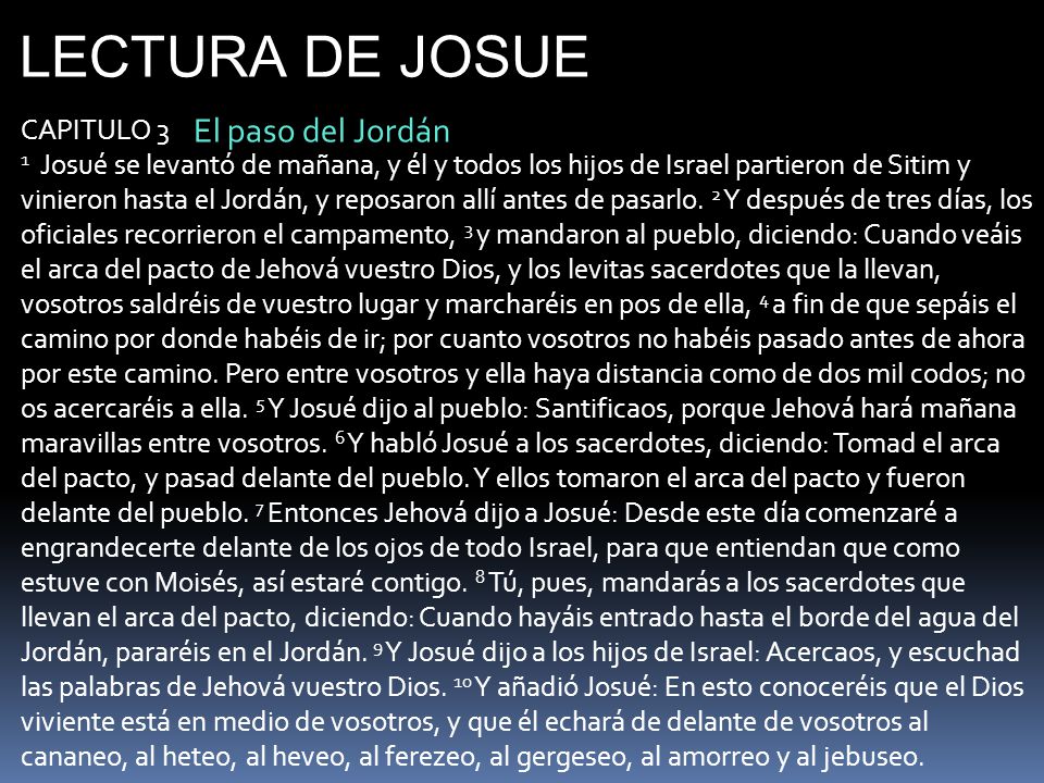 LECTURA DE JOSUE El paso del Jordán CAPITULO 3