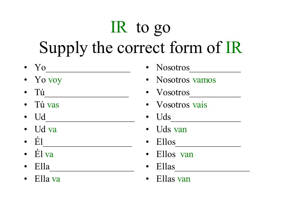 IR to go Supply the correct form of IR