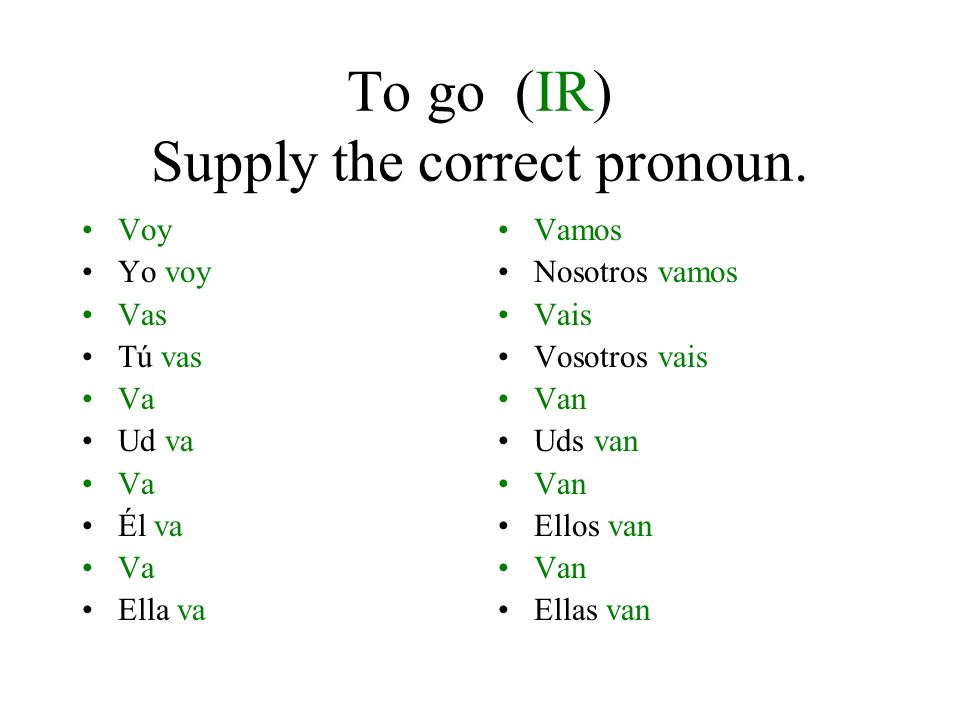 To go (IR) Supply the correct pronoun.