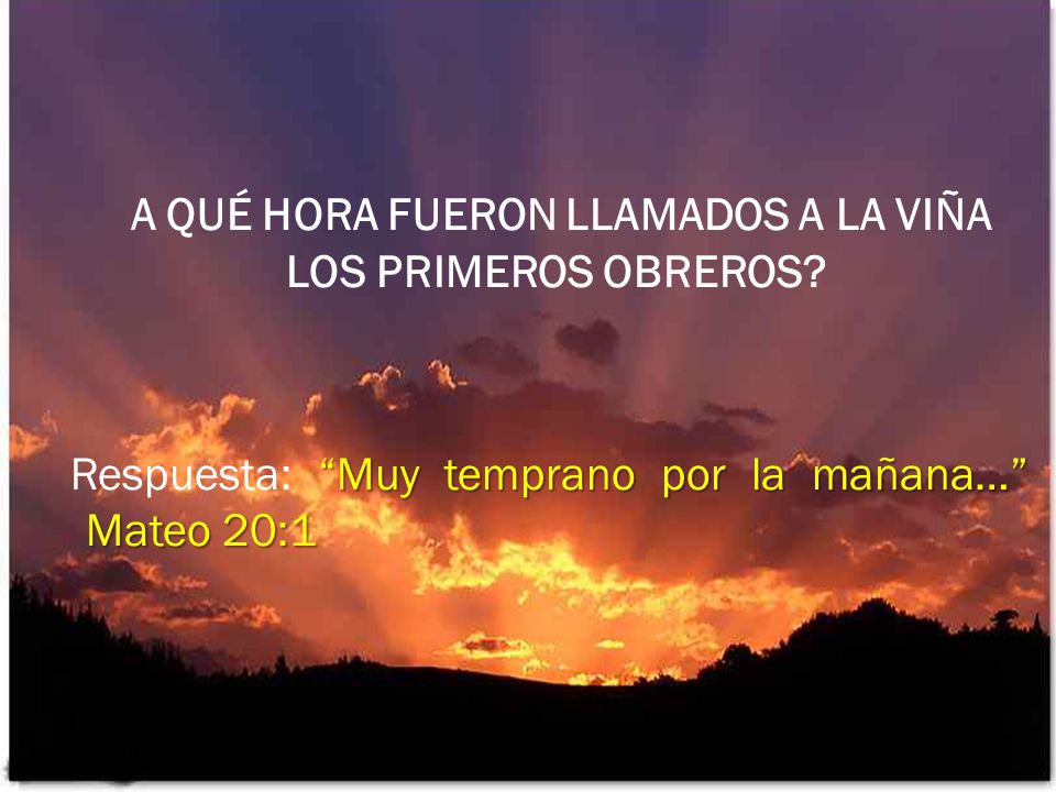 temprano por la mañana A QUÉ HORA FUERON LLAMADOS A LA VIÑA LOS PRIMEROS OBREROS.