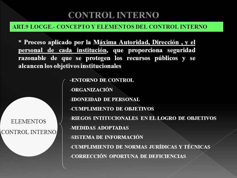 CONTROL INTERNO ART.9 LOCGE.- CONCEPTO Y ELEMENTOS DEL CONTROL INTERNO.