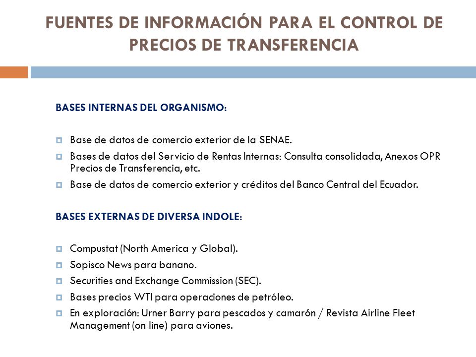 FUENTES DE INFORMACIÓN PARA EL CONTROL DE PRECIOS DE TRANSFERENCIA
