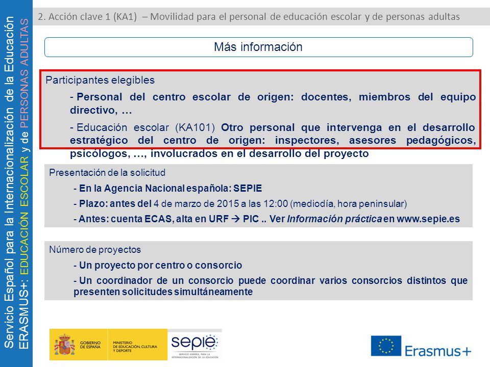 2. Acción clave 1 (KA1) – Movilidad para el personal de educación escolar y de personas adultas