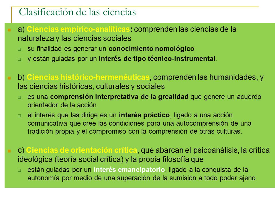 Clasificación de las ciencias