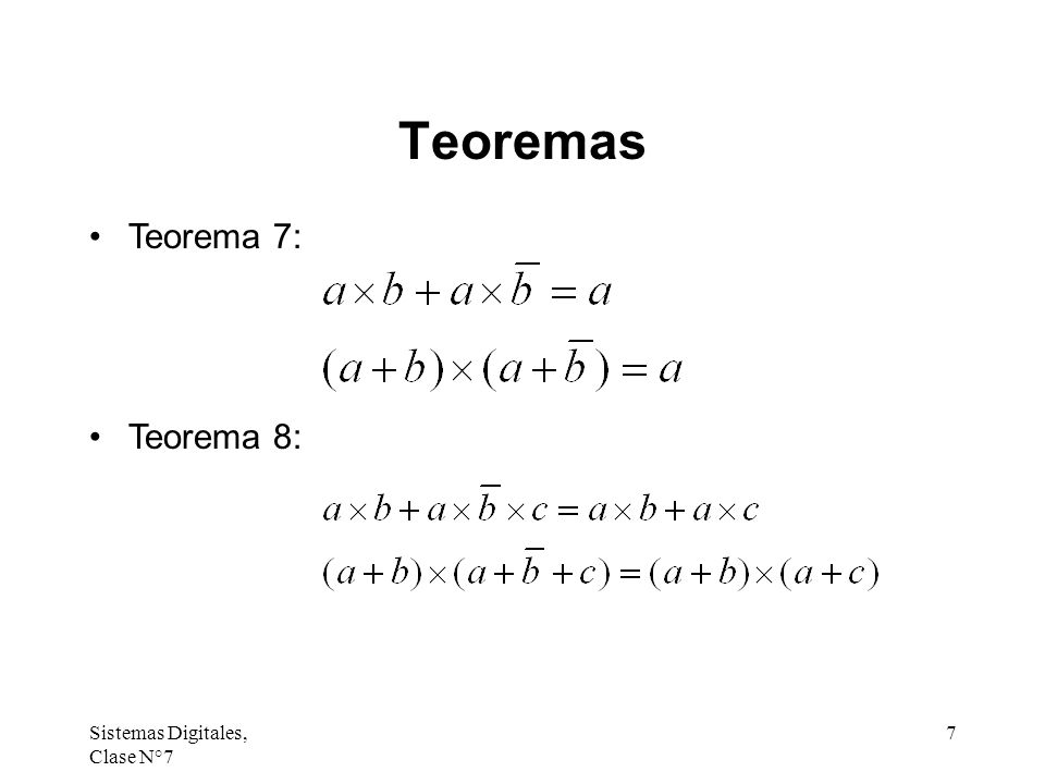 Teoremas Teorema 7: Teorema 8: Sistemas Digitales, Clase N°7