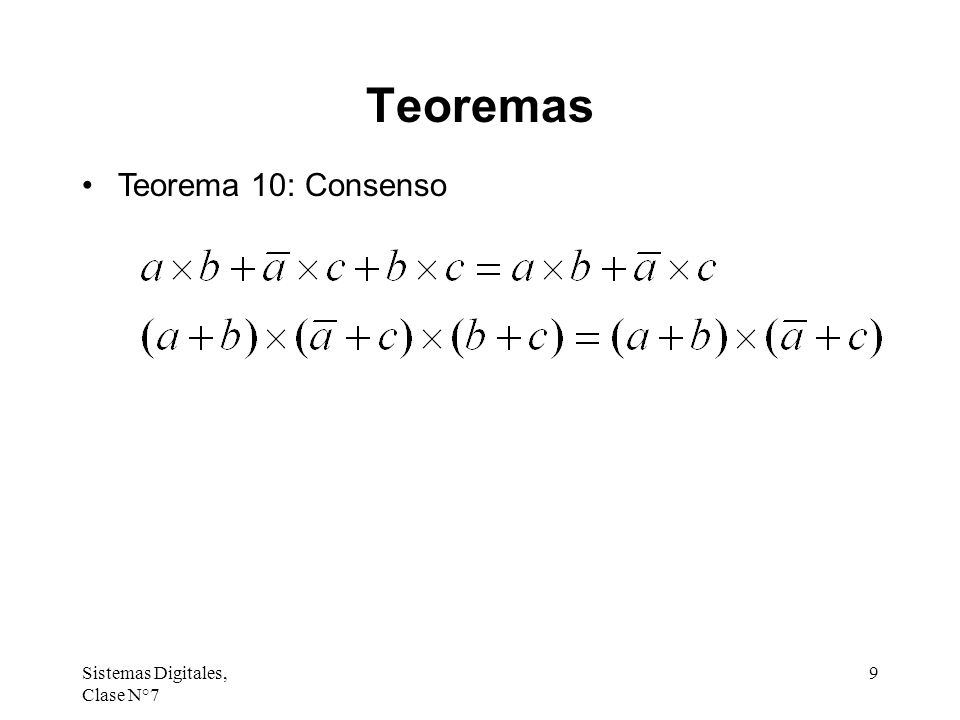 Teoremas Teorema 10: Consenso Sistemas Digitales, Clase N°7
