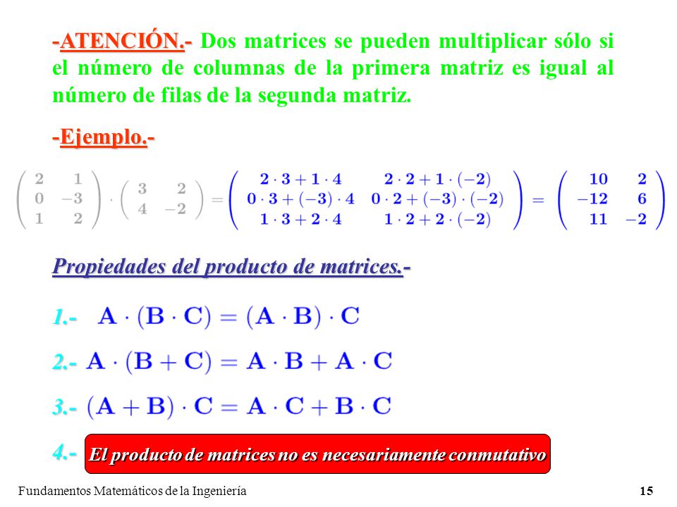 El producto de matrices no es necesariamente conmutativo