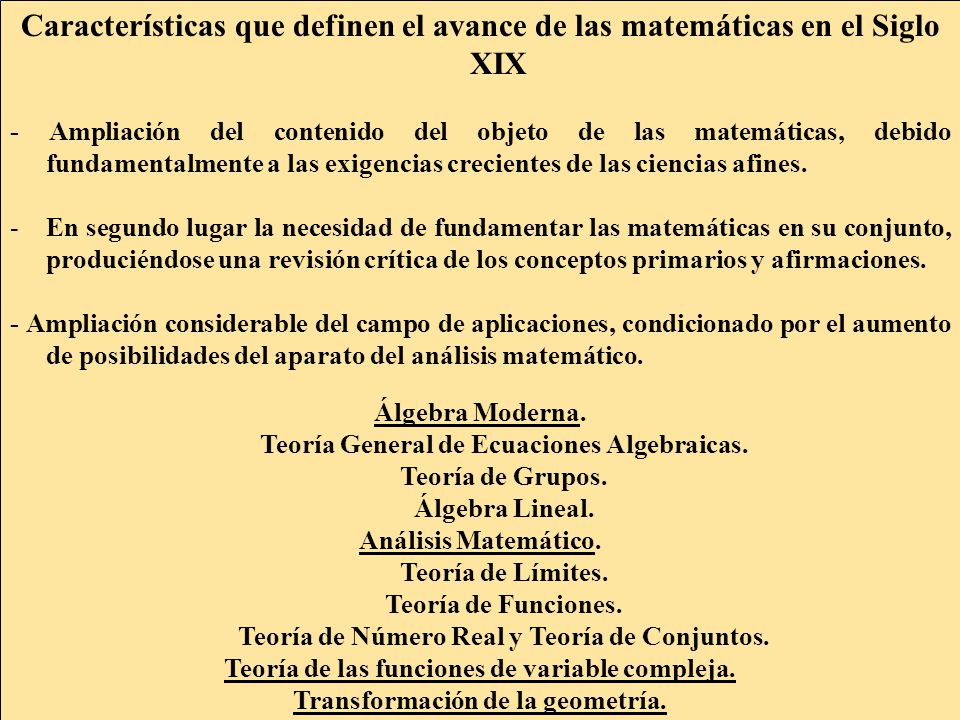Características que definen el avance de las matemáticas en el Siglo XIX
