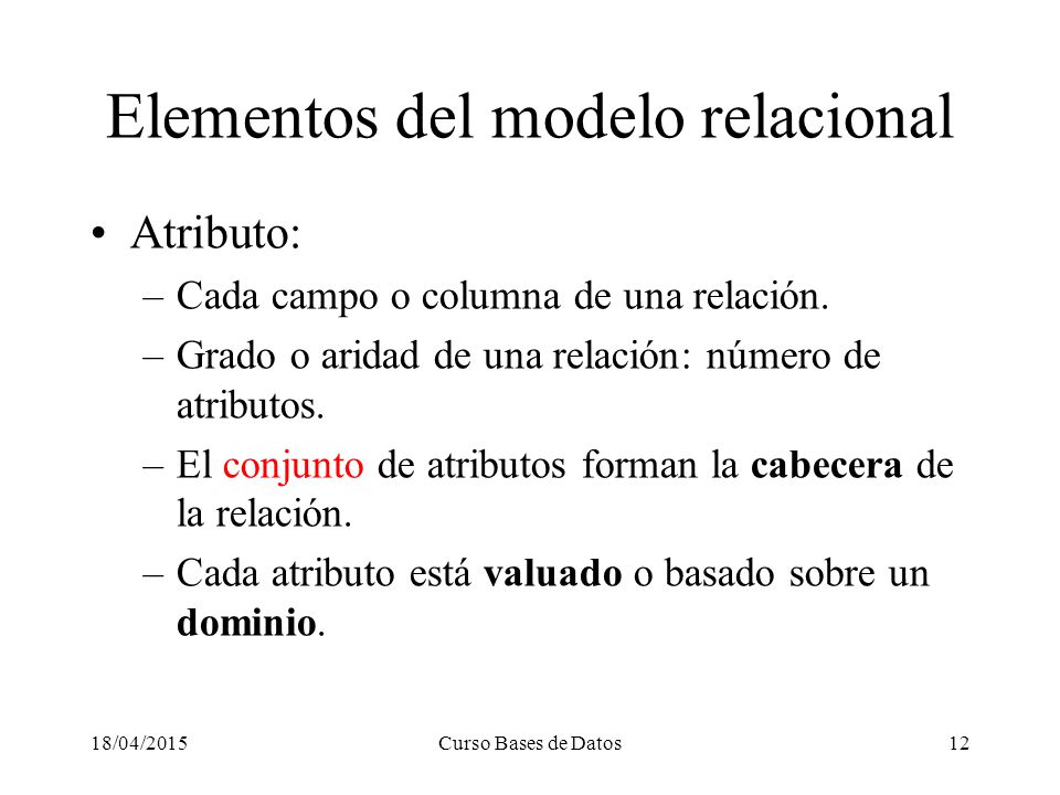 Elementos del modelo relacional