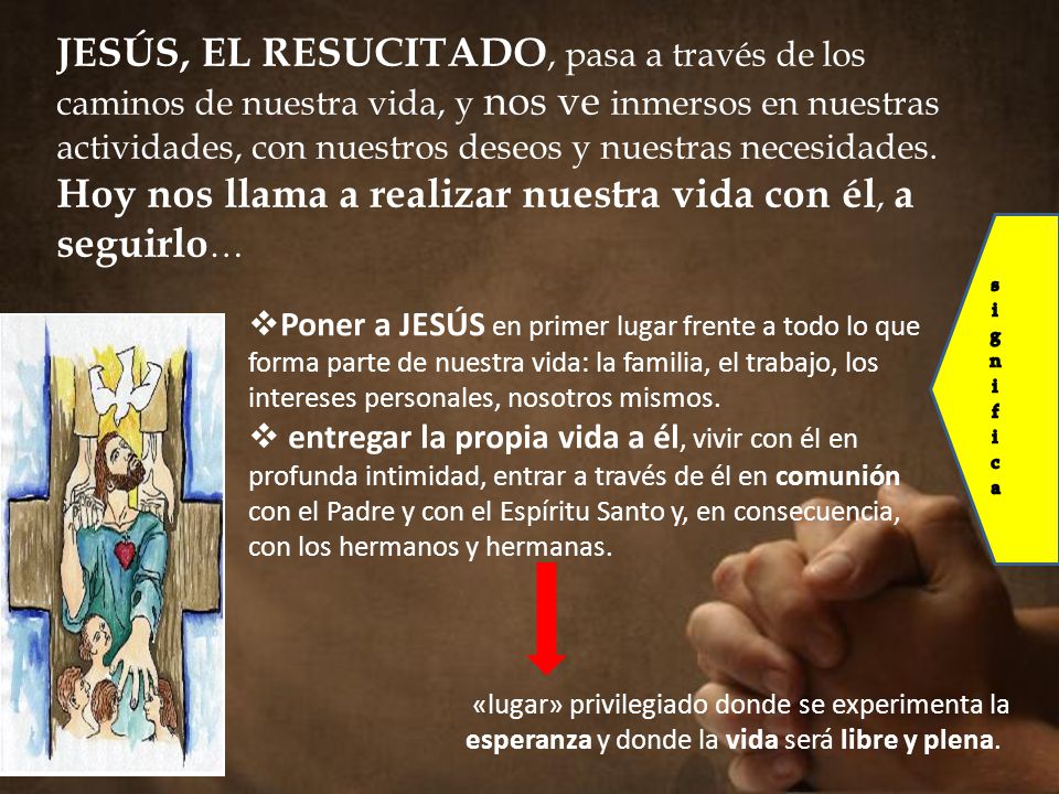 Hoy nos llama a realizar nuestra vida con él, a seguirlo…
