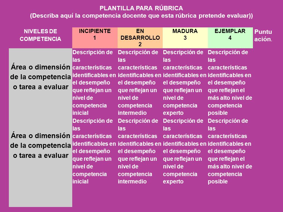 Área o dimensión de la competencia o tarea a evaluar