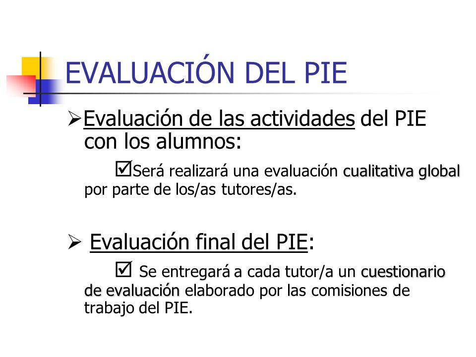 EVALUACIÓN DEL PIE Evaluación de las actividades del PIE con los alumnos: