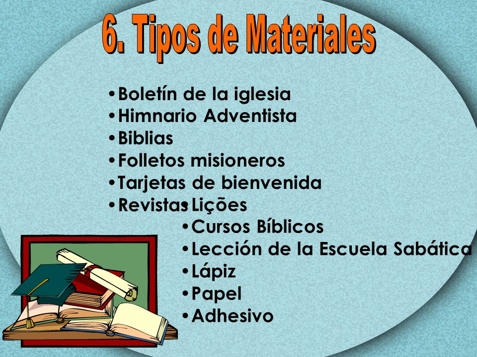 6. Tipos de Materiales Boletín de la iglesia Himnario Adventista