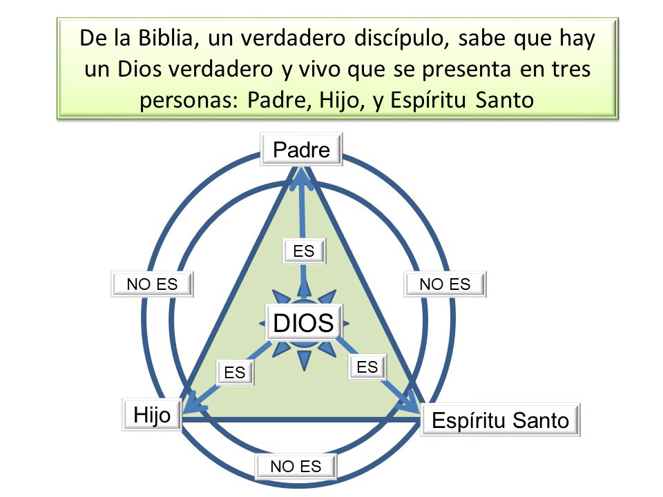 De la Biblia, un verdadero discípulo, sabe que hay un Dios verdadero y vivo que se presenta en tres personas: Padre, Hijo, y Espíritu Santo