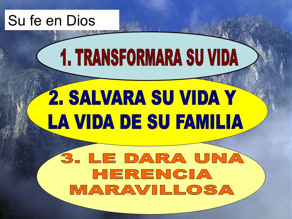 Su fe en Dios 1. TRANSFORMARA SU VIDA. 2. SALVARA SU VIDA Y. LA VIDA DE SU FAMILIA. 3. LE DARA UNA.