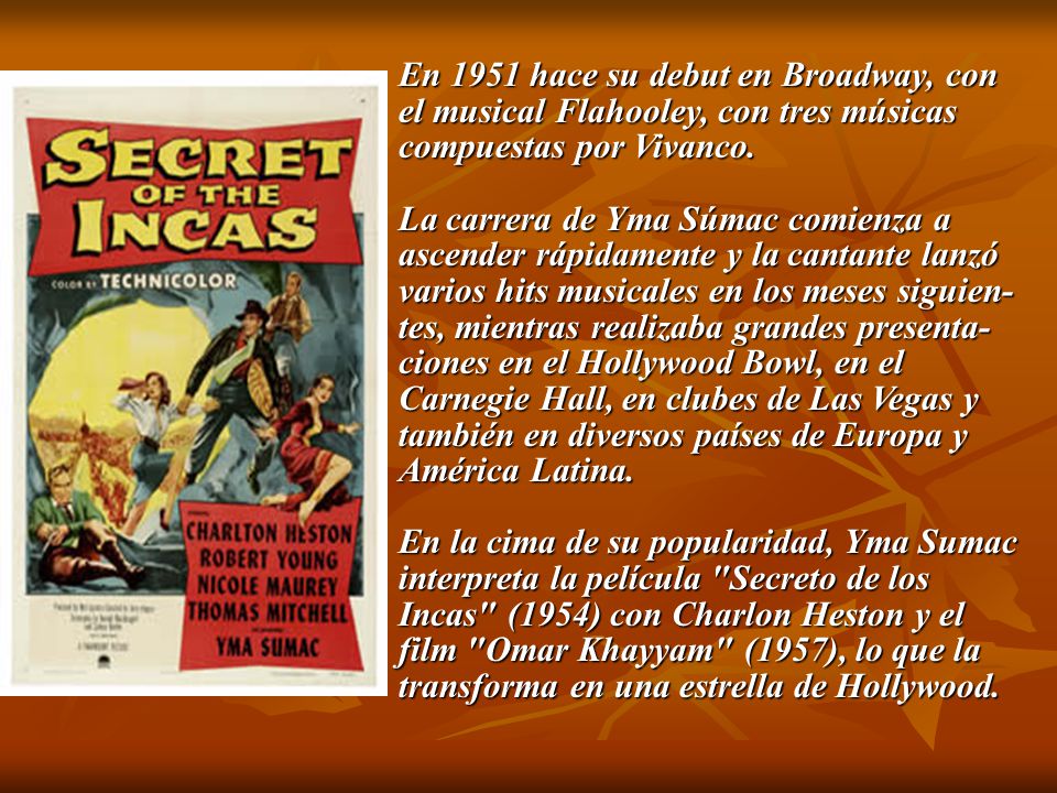 En 1951 hace su debut en Broadway, con el musical Flahooley, con tres músicas compuestas por Vivanco.