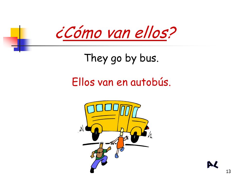 ¿Cómo van ellos They go by bus. Ellos van en autobús.