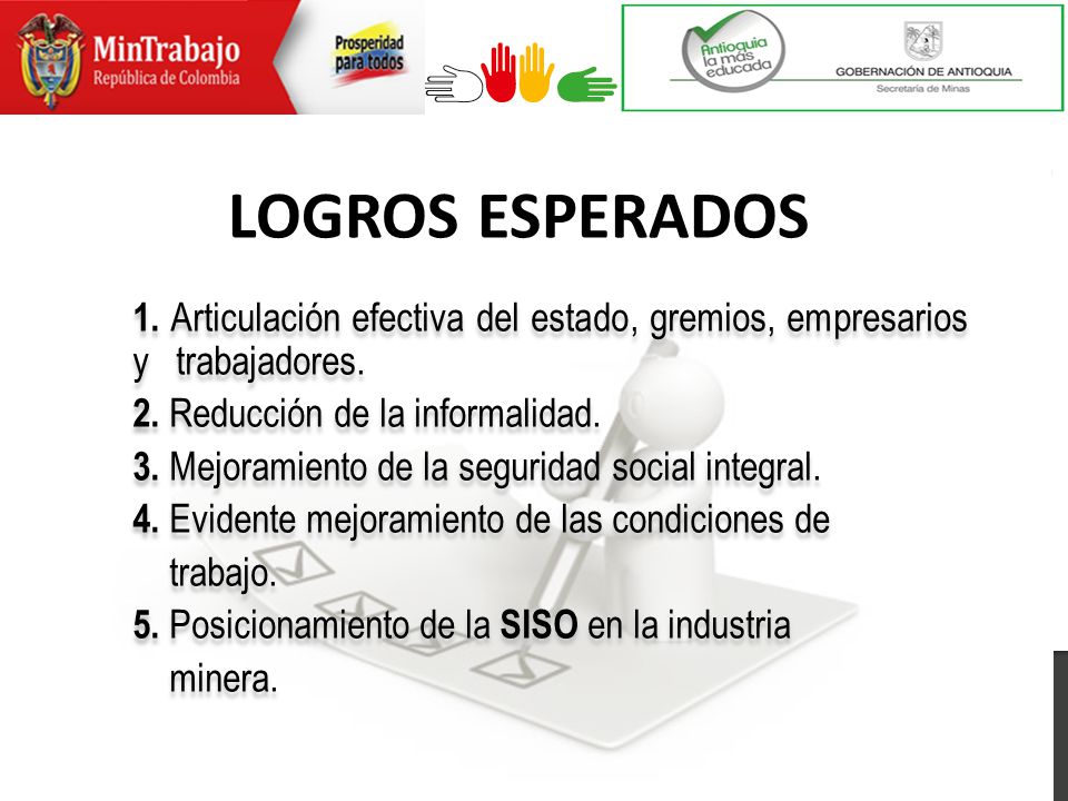 LOGROS ESPERADOS 1. Articulación efectiva del estado, gremios, empresarios y trabajadores. 2. Reducción de la informalidad.
