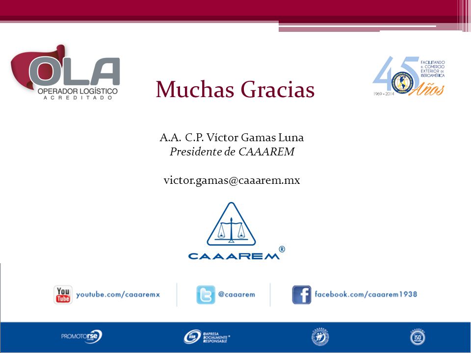 Muchas Gracias A.A. C.P. Víctor Gamas Luna Presidente de CAAAREM