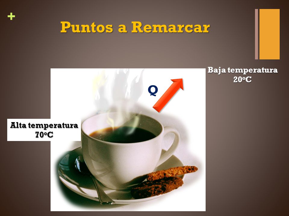 Puntos a Remarcar Baja temperatura 20oC Q Alta temperatura 70oC