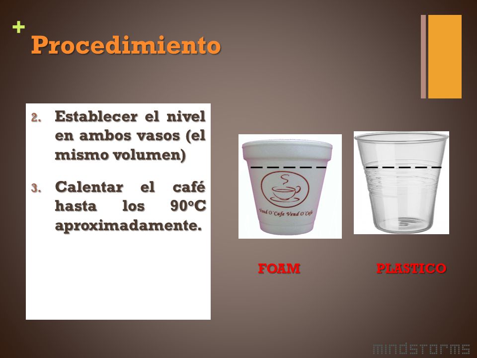 Procedimiento Establecer el nivel en ambos vasos (el mismo volumen)