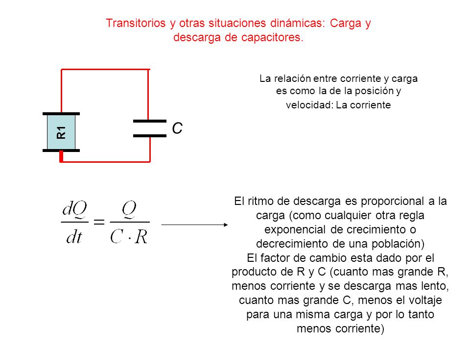 Transitorios y otras situaciones dinámicas: Carga y descarga de capacitores.