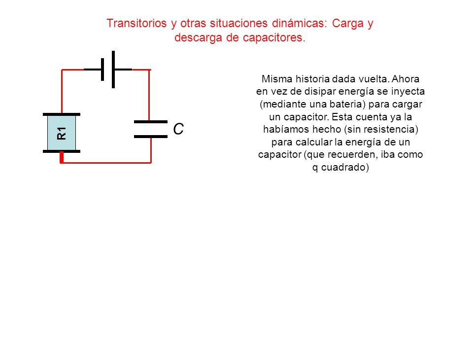 Transitorios y otras situaciones dinámicas: Carga y descarga de capacitores.