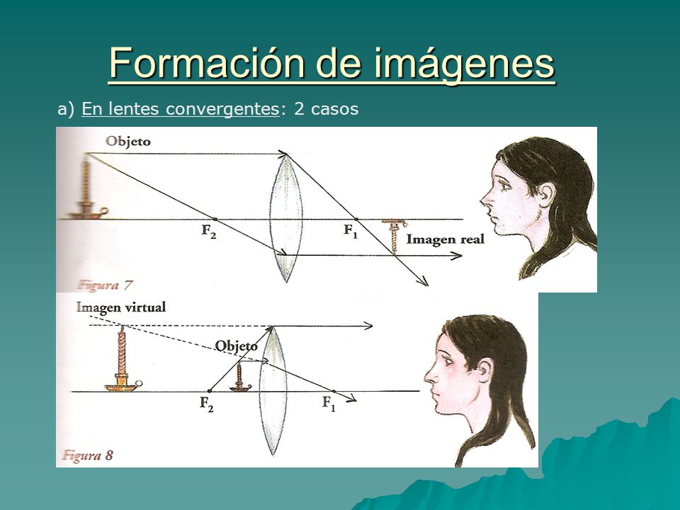 Formación de imágenes a) En lentes convergentes: 2 casos