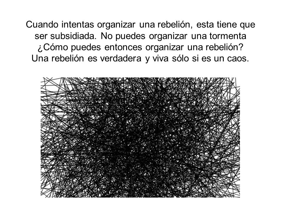 Una rebelión es verdadera y viva sólo si es un caos.