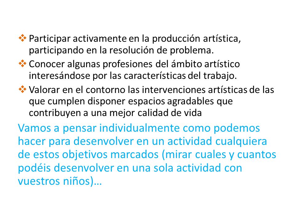 Participar activamente en la producción artística, participando en la resolución de problema.