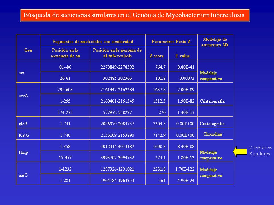 Búsqueda de secuencias similares en el Genóma de Mycobacterium tuberculosis