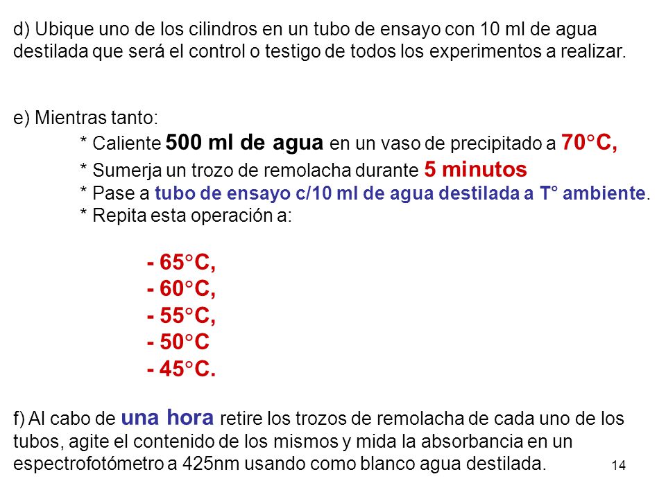 d) Ubique uno de los cilindros en un tubo de ensayo con 10 ml de agua destilada que será el control o testigo de todos los experimentos a realizar.