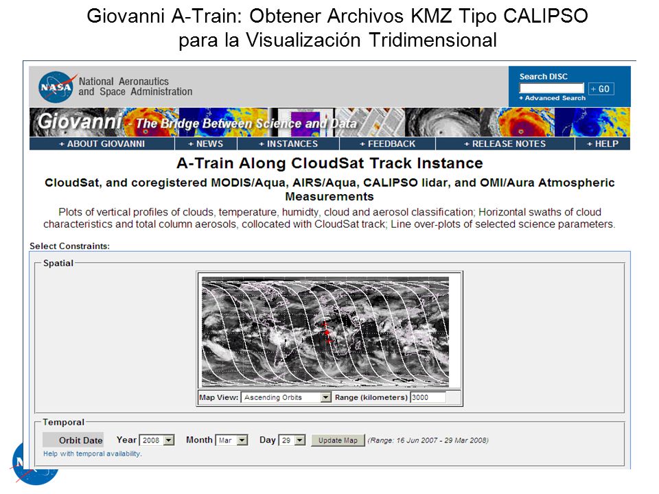 Giovanni A-Train: Obtener Archivos KMZ Tipo CALIPSO para la Visualización Tridimensional