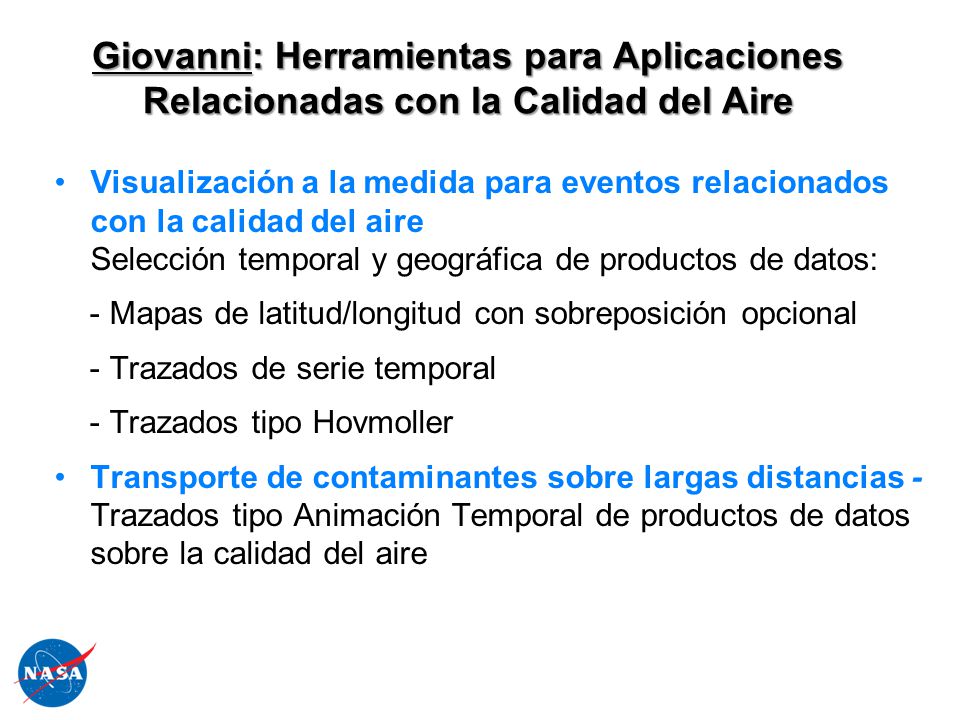 Giovanni: Herramientas para Aplicaciones Relacionadas con la Calidad del Aire