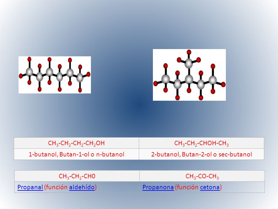 1-butanol, Butan-1-ol o n-butanol 2-butanol, Butan-2-ol o sec-butanol