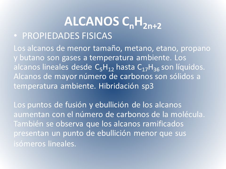 ALCANOS CnH2n+2 PROPIEDADES FISICAS