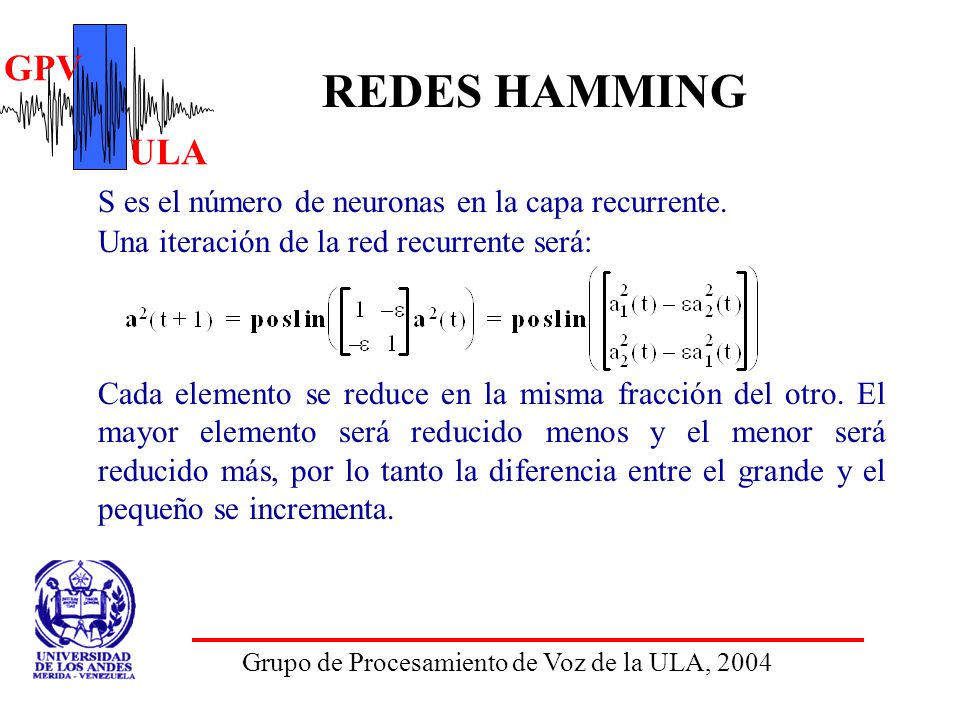 REDES HAMMING S es el número de neuronas en la capa recurrente.