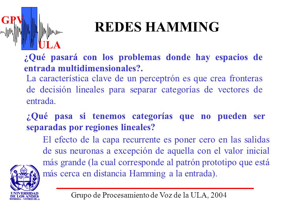REDES HAMMING ¿Qué pasará con los problemas donde hay espacios de entrada multidimensionales .