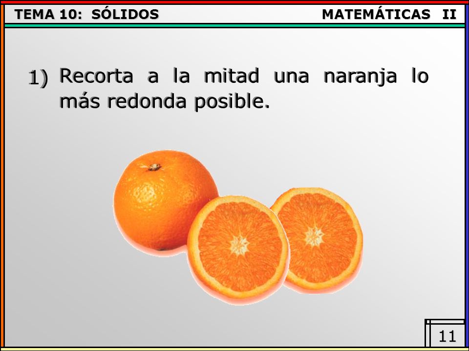 1) Recorta a la mitad una naranja lo más redonda posible.