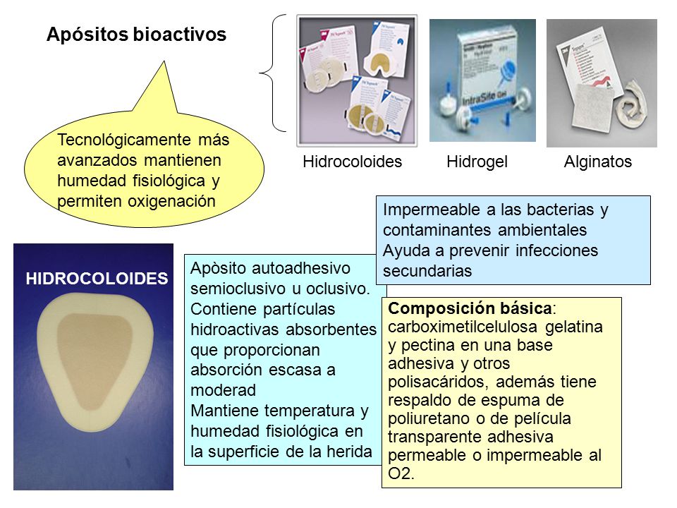 Apósitos bioactivos Tecnológicamente más avanzados mantienen humedad fisiológica y permiten oxigenación.