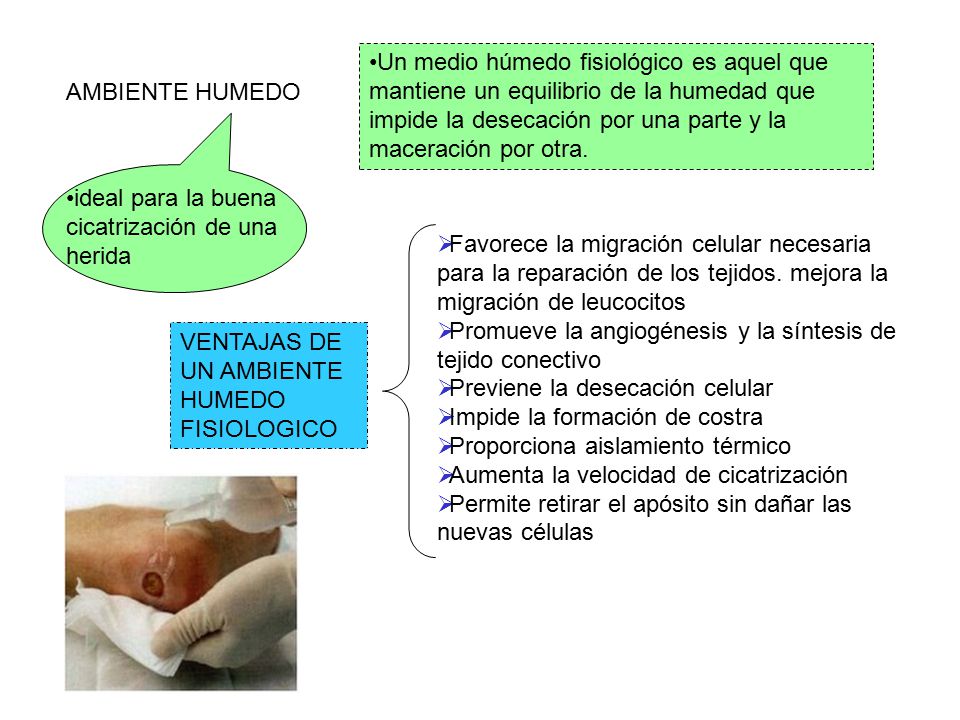 Un medio húmedo fisiológico es aquel que mantiene un equilibrio de la humedad que impide la desecación por una parte y la maceración por otra.
