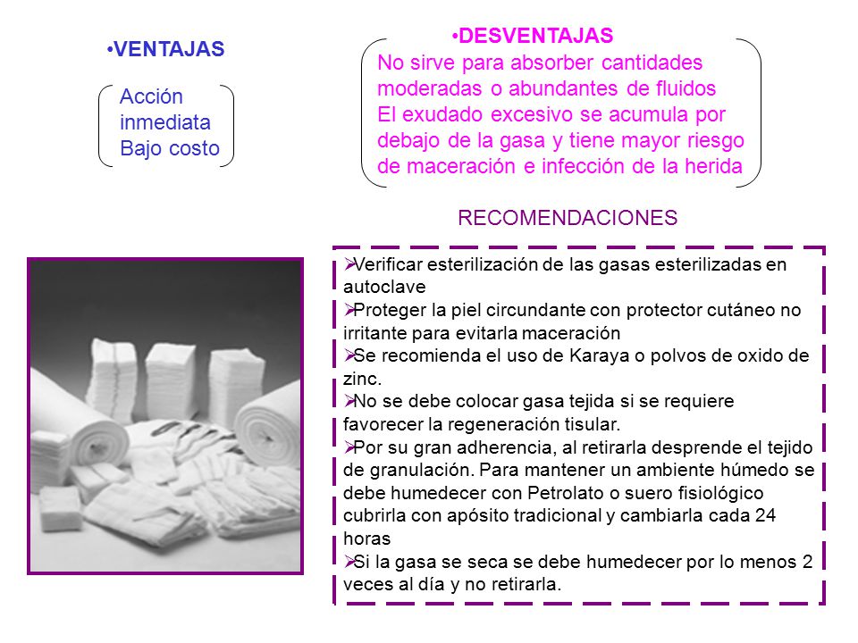 No sirve para absorber cantidades moderadas o abundantes de fluidos