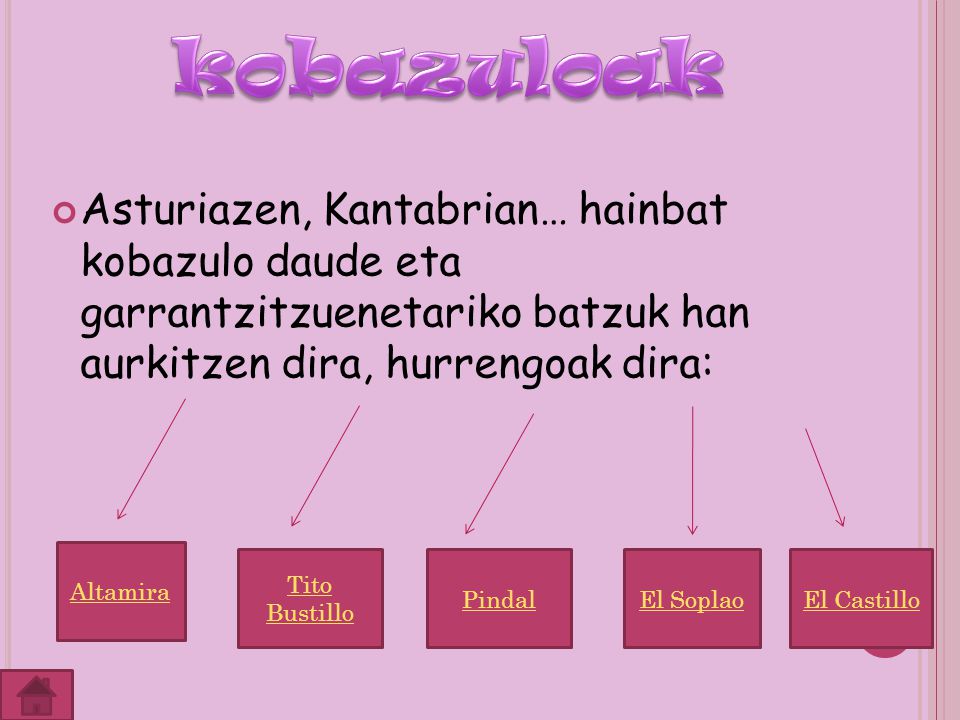 kobazuloak Asturiazen, Kantabrian… hainbat kobazulo daude eta garrantzitzuenetariko batzuk han aurkitzen dira, hurrengoak dira: