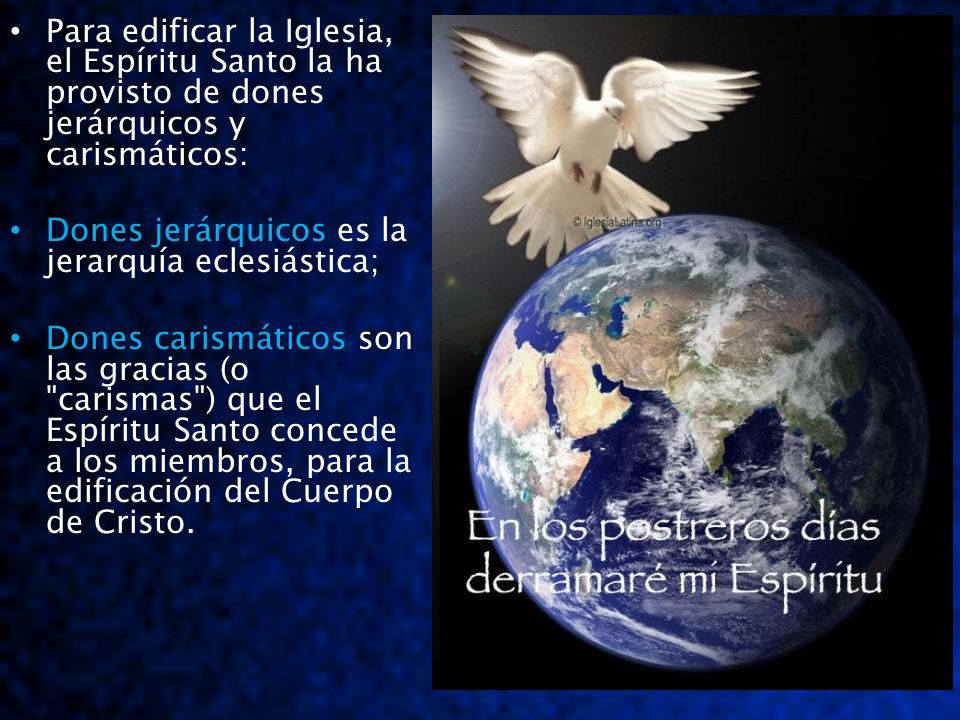 Para edificar la Iglesia, el Espíritu Santo la ha provisto de dones jerárquicos y carismáticos: