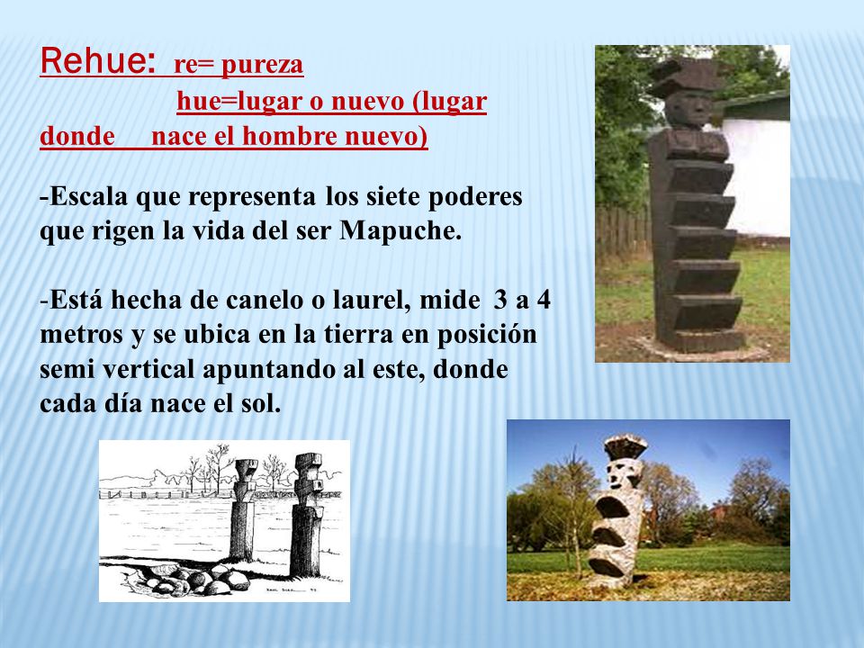 Rehue: re= pureza hue=lugar o nuevo (lugar donde nace el hombre nuevo)