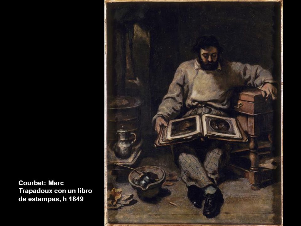 Courbet: Marc Trapadoux con un libro de estampas, h 1849