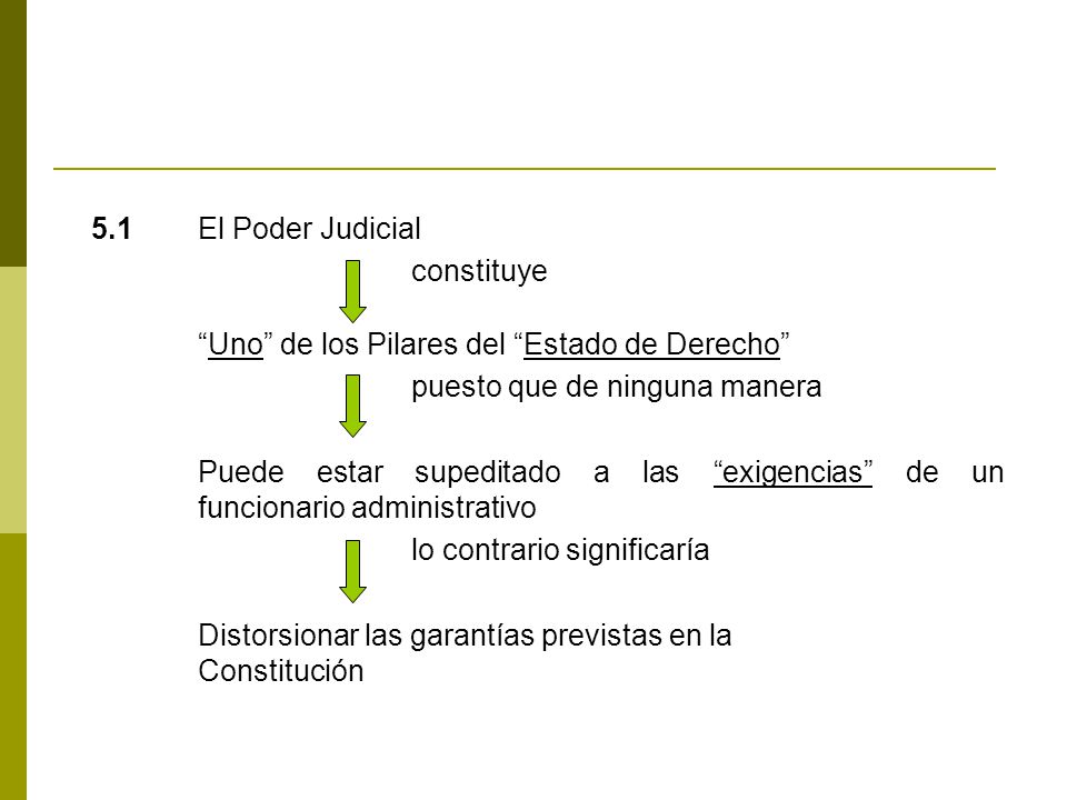 5.1 El Poder Judicial constituye. Uno de los Pilares del Estado de Derecho puesto que de ninguna manera.