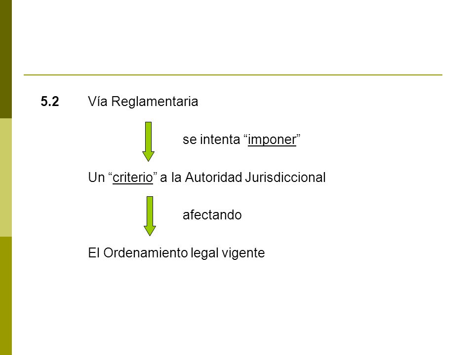 5.2 Vía Reglamentaria se intenta imponer Un criterio a la Autoridad Jurisdiccional. afectando.